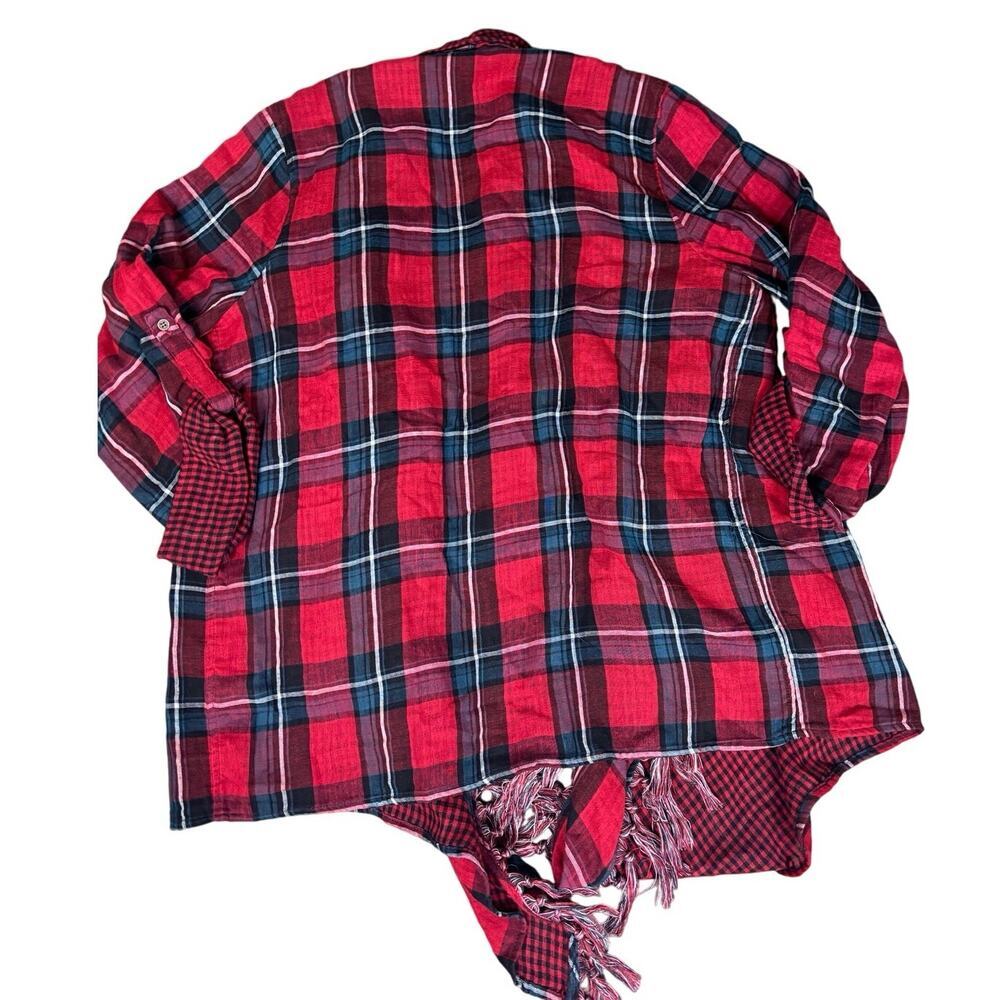Umgee Plaid Fringe Cardigan Women’s Small Red Black Draped Open Front Top - Picture 5 of 6